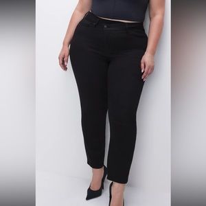 Good American crossover waist slim leg black jeans